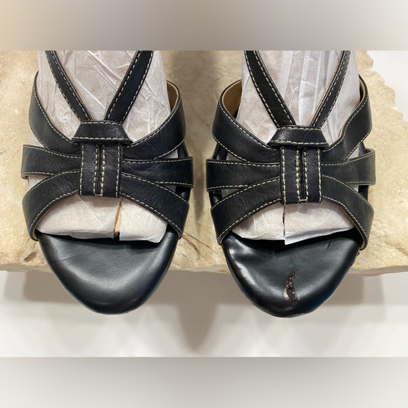Softshoe by Medicus Black Leather Slingback Peep Toe Low Heel Sandals Sz 9.5 - Picture 2 of 16